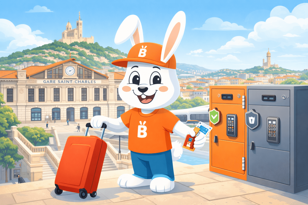 Lapin voyageur devant la gare Saint-Charles